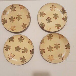 ~POTTERY BARN~ Harvest Autumn Fall Leaves Set of 4 Stoneware Salad Plates